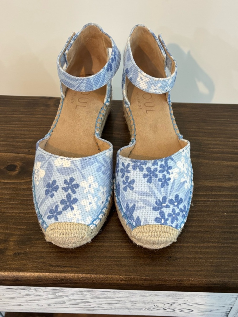 SOUL Naturalizer Wren Espadrille Sandals Light Blue Floral Pattern Size 7W